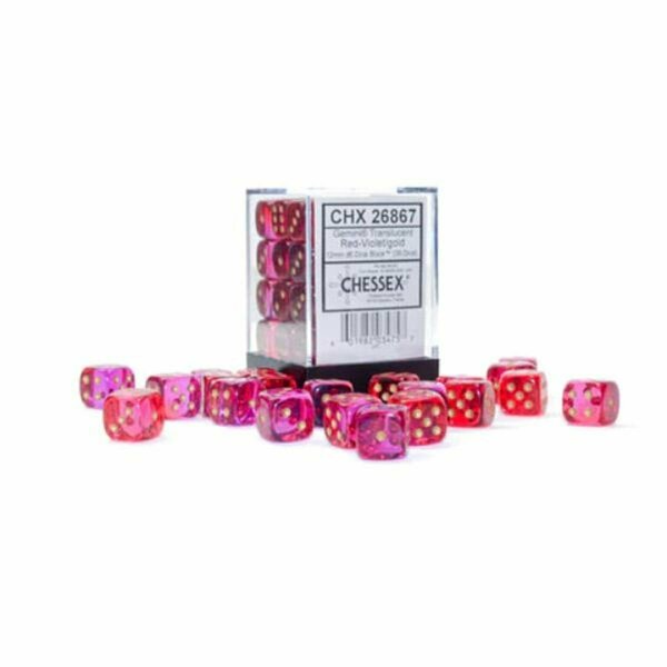 Time2Play 12 mm Gemini D6 Translucent Cube, Red, Violet & Gold, 36PK TI3305376